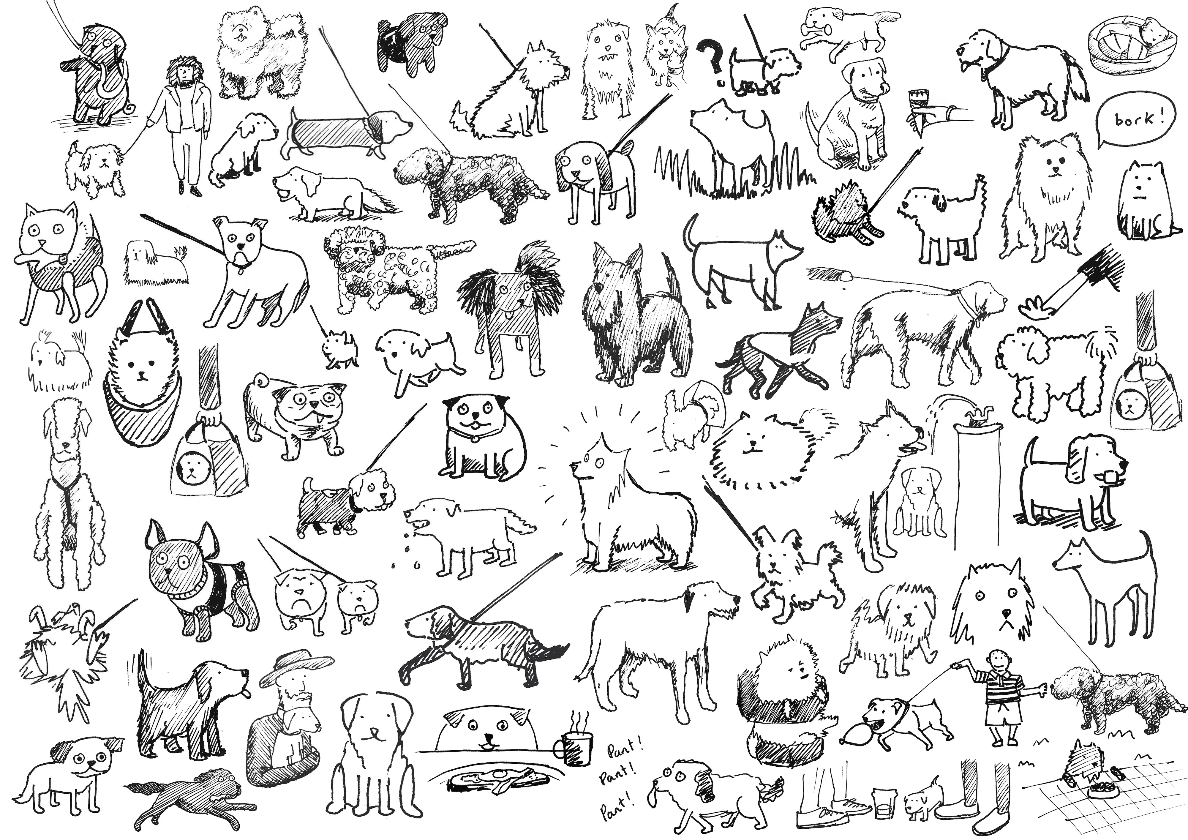 Grid of Dogwatisaw dog illustrations